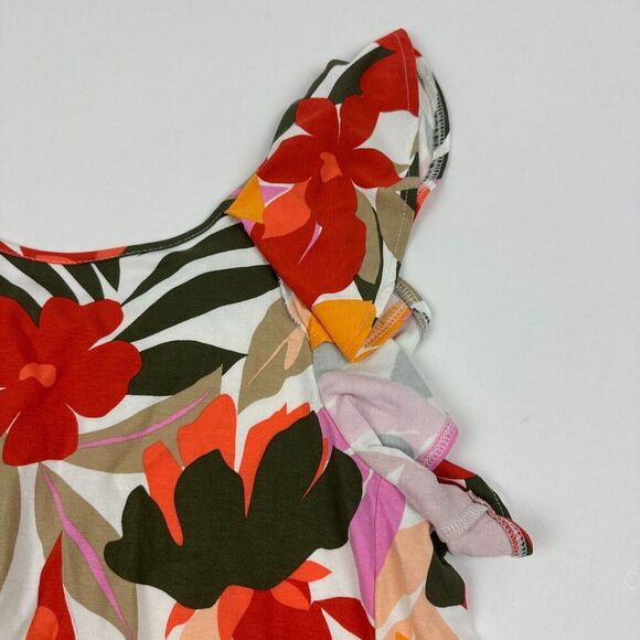 LOFT Multicolor Floral Ruffle A-Line Dress Sleeveless Flutter Sleeve Sz XS - Picture 6 of 10